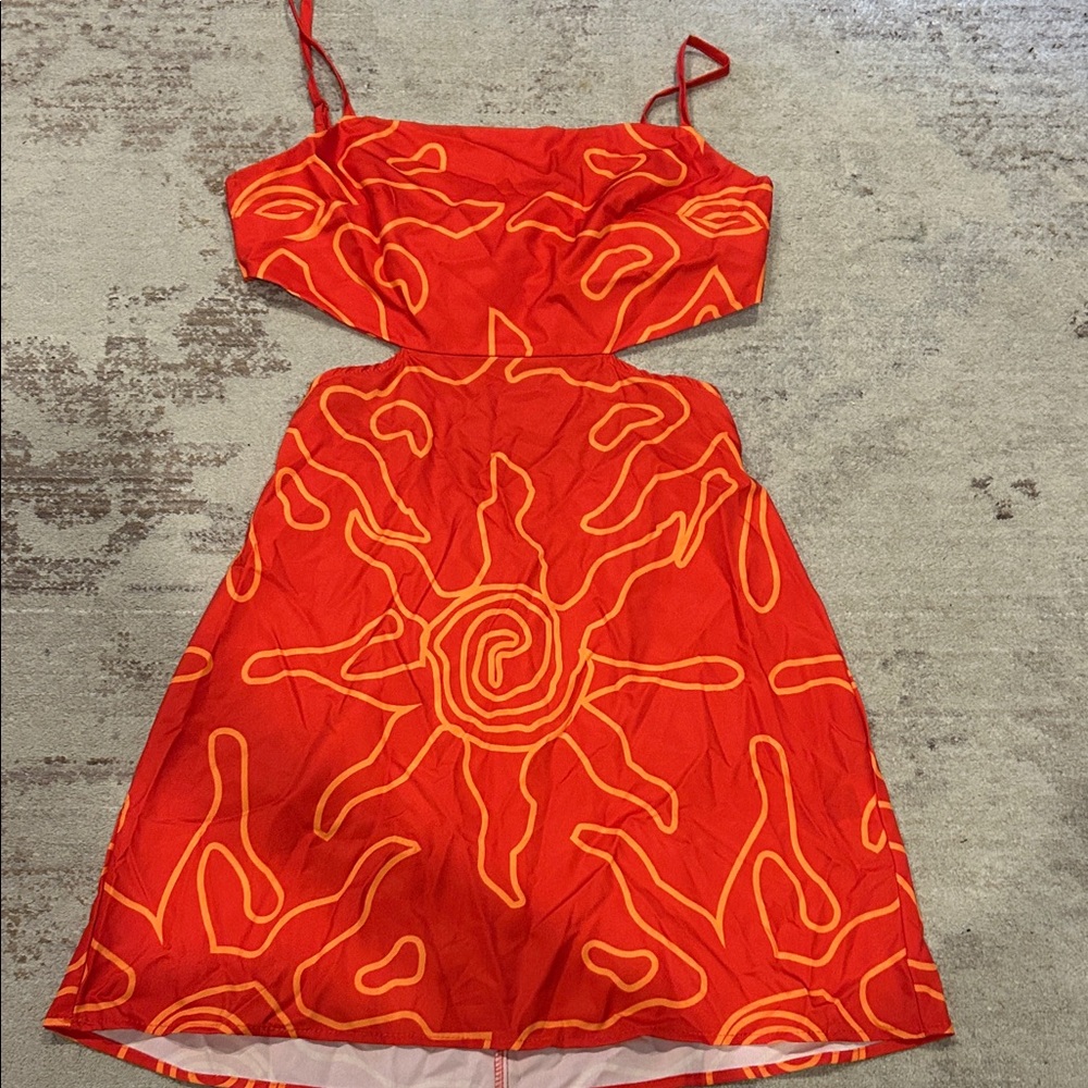 Vibrant Red and Orange Sun Pattern Dress